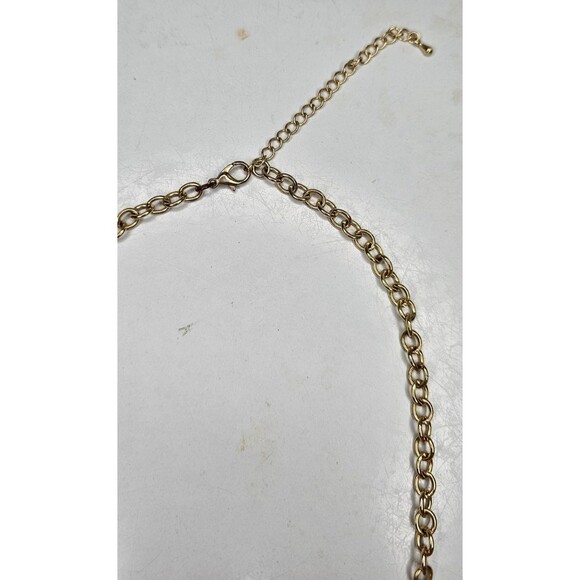 Gold Tole Layered Beaded Square Circle Eclectic Statement Necklace 19"L - Picture 4 of 4